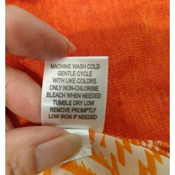 Xhileration Woman Shirt Size L Orange Short Sleeve Geometric Lightweight Sheer - Picture 7 of 7